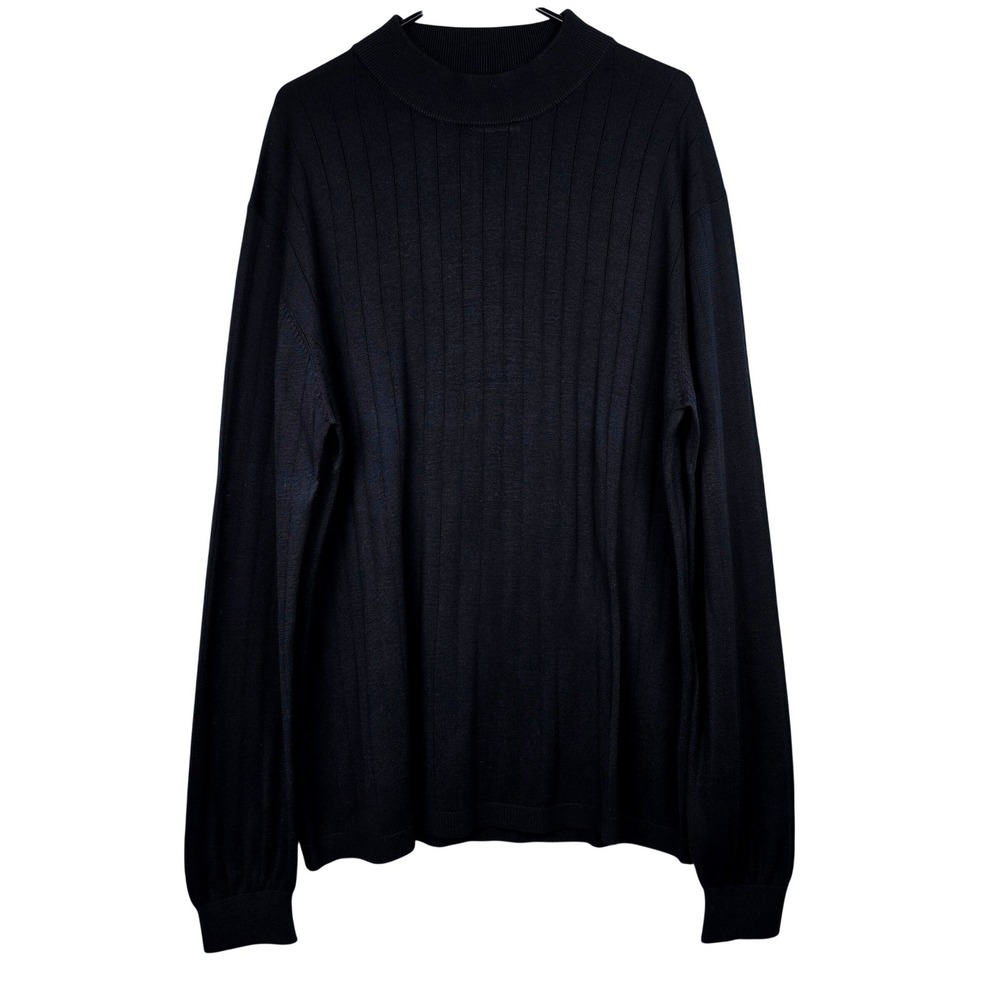 Murano Mens XL Black 100% Silk Ribbed Mock Neck Long Sleeve Sweater RN 58909